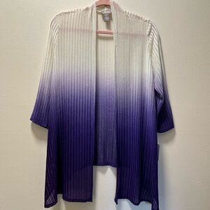 Chico’s Travelers Coll. Chic Ombre Artistic Open Cardigan Sz 0, White to Purple.